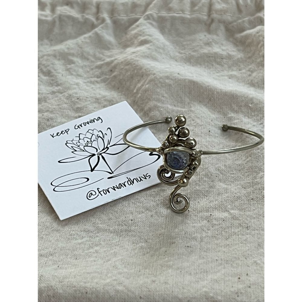 Youth Silver Tone Cuff Bracelet with Unique Purple Bead